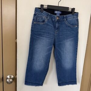 Democracy Womens 6 Blue Medium Wash Raw Hem Mid Rise Denim Jean Shorts